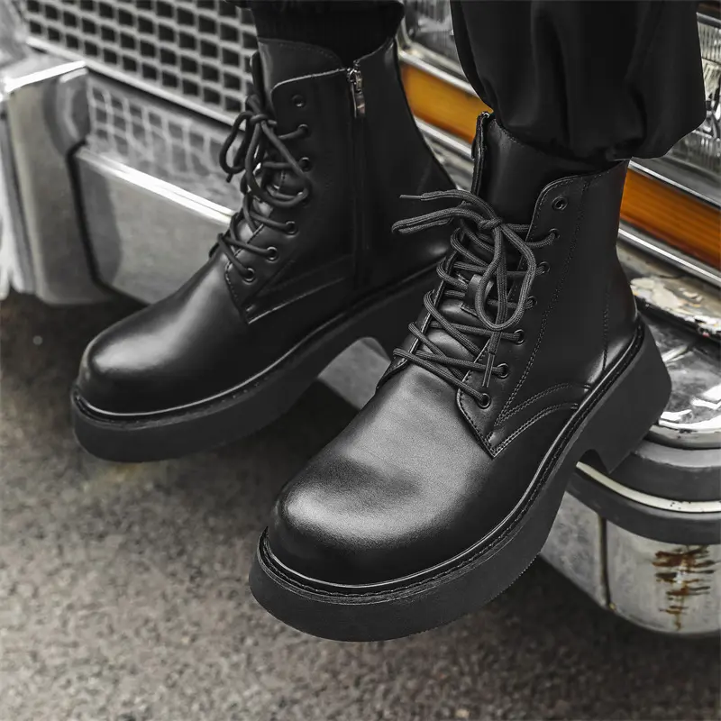 British style men's fashion platform boots lace-up genuine leather shoes stage nightclub cowboy high boot long motorcycle botas