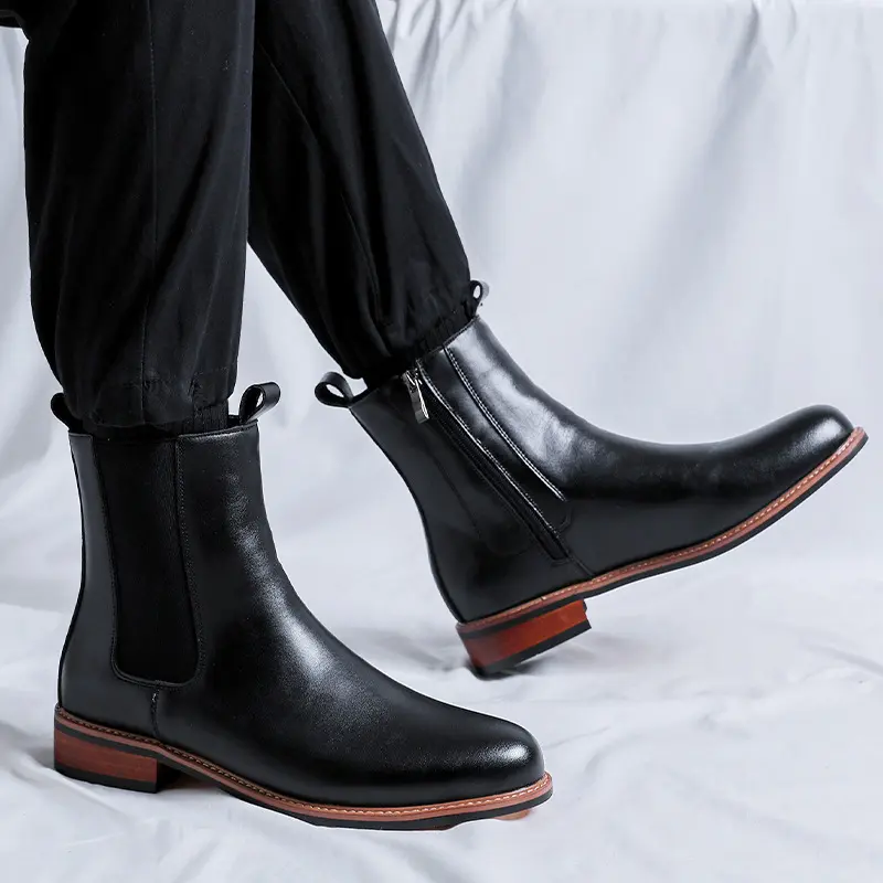 men fashion chelsea boots black stylish genuine leather shoes party nightclub dress cowboy ankle boot handsome motorcycle botas