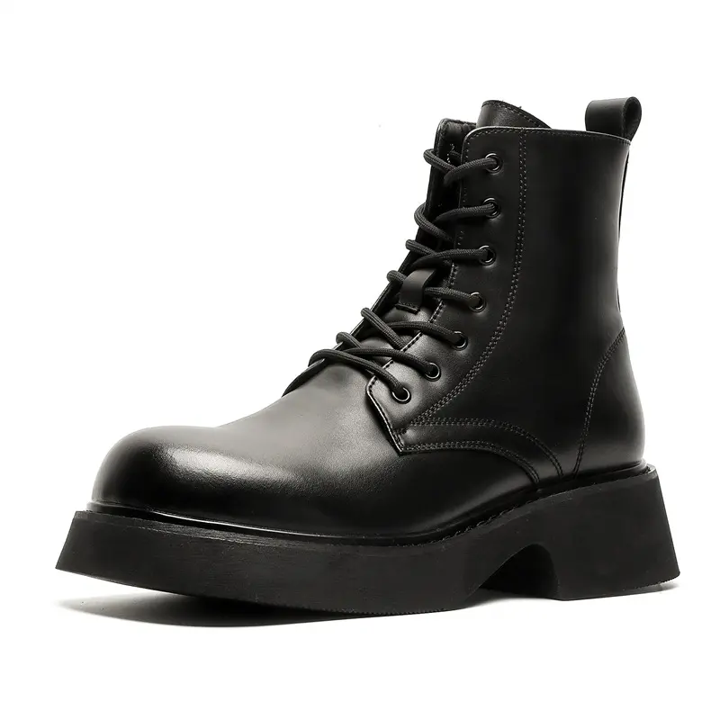 British style men's fashion platform boots lace-up genuine leather shoes stage nightclub cowboy high boot long motorcycle botas