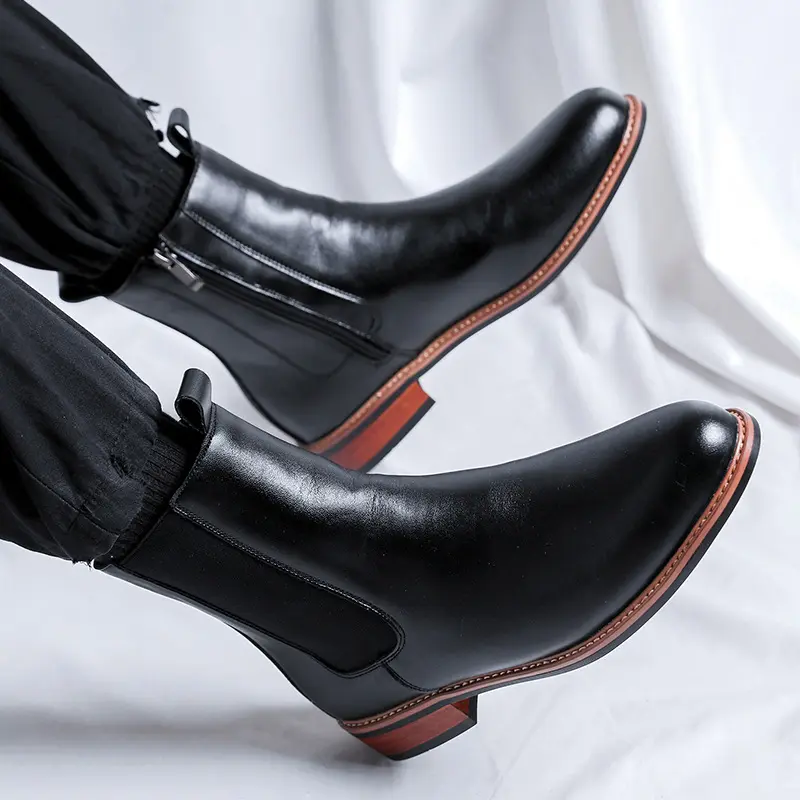 men fashion chelsea boots black stylish genuine leather shoes party nightclub dress cowboy ankle boot handsome motorcycle botas