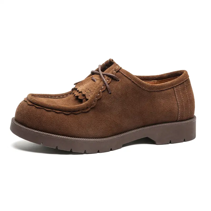 British style men fashion cow suede leather shoes lace-up tassels shoe party prom dress cowboy brown platform sneakers footwear