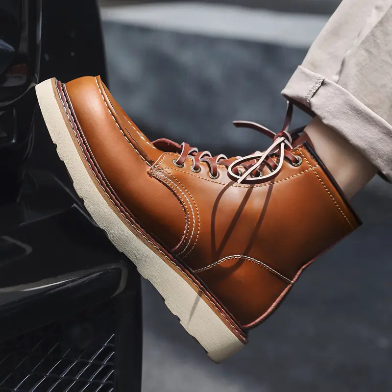 men's luxury fashion genuine leather boots brown platform shoes outdoors tooling work cowboy boot spring autumn ankle botas male