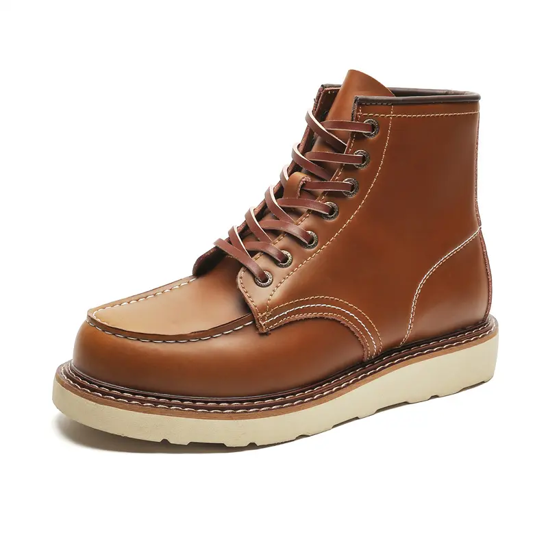 men's luxury fashion genuine leather boots brown platform shoes outdoors tooling work cowboy boot spring autumn ankle botas male