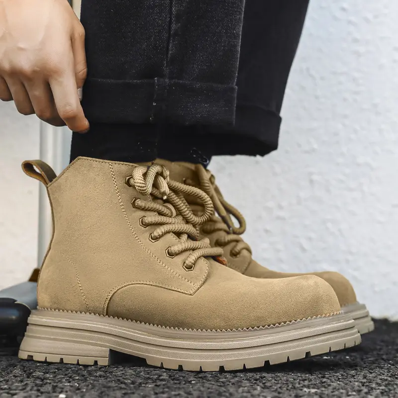 large size men's casual cow suede leather boots lace-up platform shoes outdoors desert boot handsome cowboy ankle botas hombre