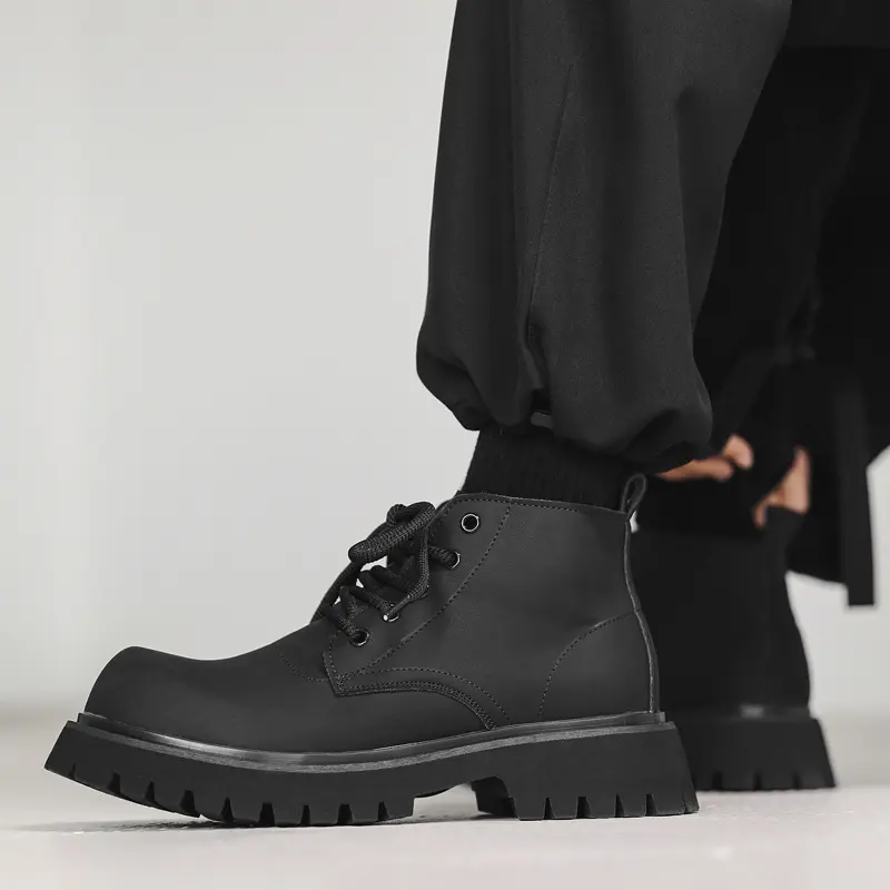 British style men casual platform boots lace-up original leather shoes cowboy ankle boot handsome autumn winter chunky botas man