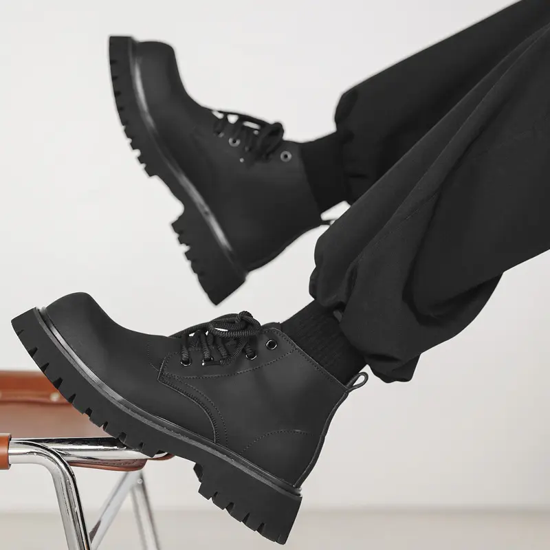 British style men casual platform boots lace-up original leather shoes cowboy ankle boot handsome autumn winter chunky botas man