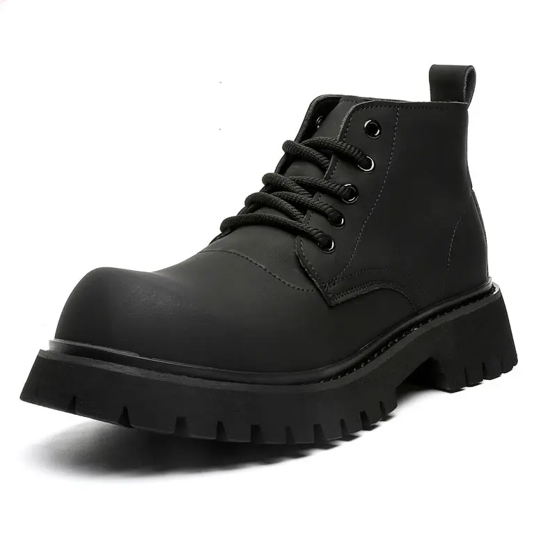 British style men casual platform boots lace-up original leather shoes cowboy ankle boot handsome autumn winter chunky botas man