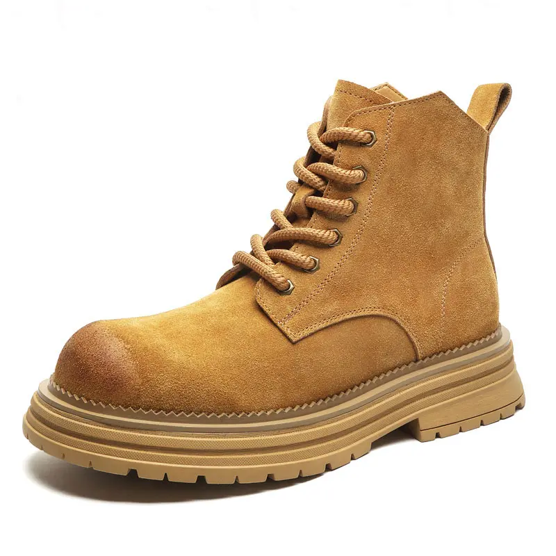 large size men's casual cow suede leather boots lace-up platform shoes outdoors desert boot handsome cowboy ankle botas hombre