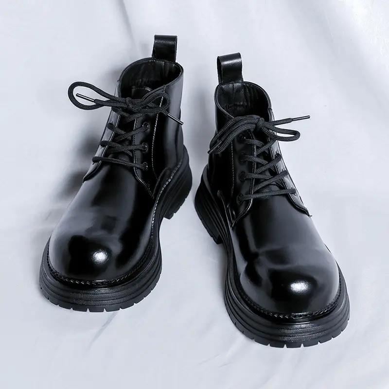 men casual autumn winter boots lace-up original leather shoes business office dress cowboy platform boot black ankle botas male