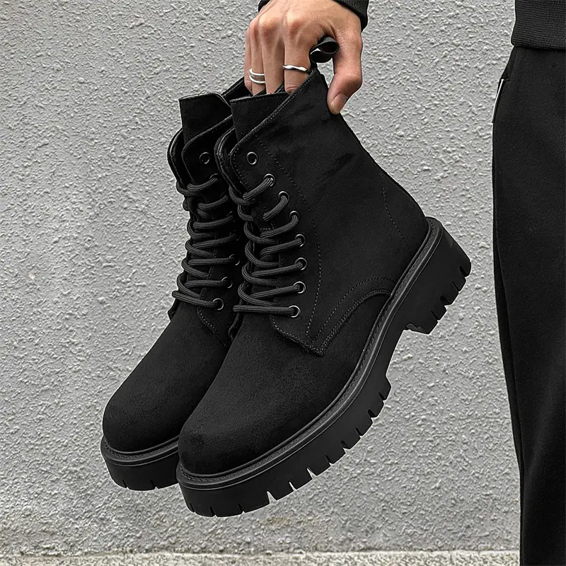 big size mens casual platform boots lace-up cow suede leather shoes cowboy high boot party banquet dress cool motorcycle botas