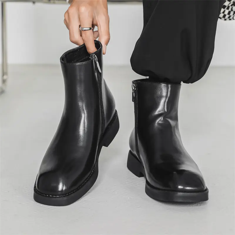 men fashion original leather boots square toe designer shoes cowboy platform ankle boot autumn winter high chelsea botas hombre