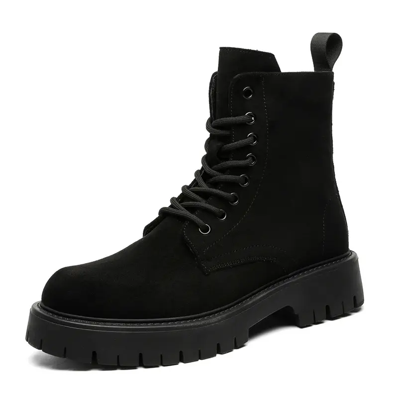 big size mens casual platform boots lace-up cow suede leather shoes cowboy high boot party banquet dress cool motorcycle botas