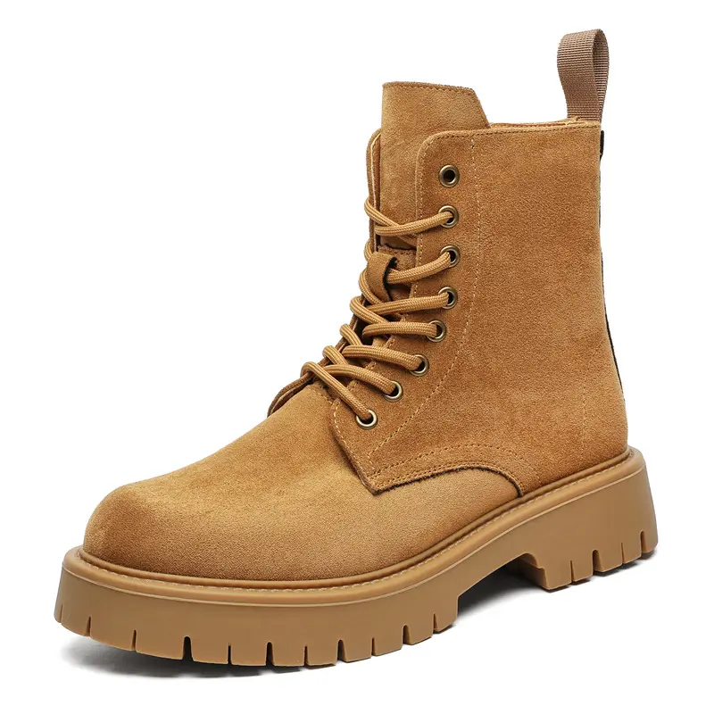 big size mens casual platform boots lace-up cow suede leather shoes cowboy high boot party banquet dress cool motorcycle botas