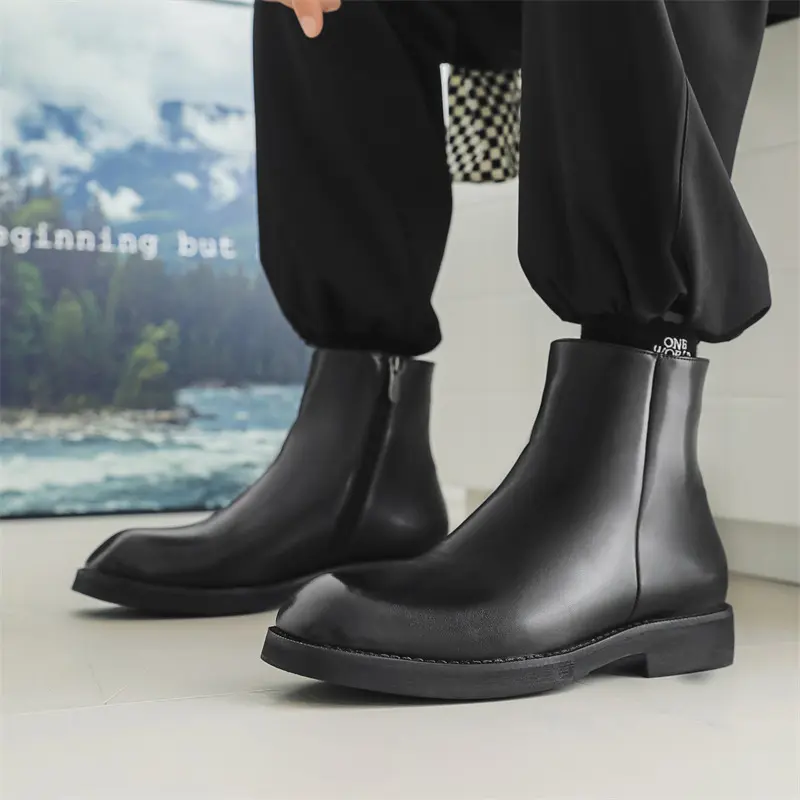 men fashion original leather boots square toe designer shoes cowboy platform ankle boot autumn winter high chelsea botas hombre