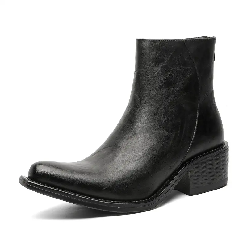 men fashion black brown high chelsea boots designer pointed toe upturned shoes cowboy genuine leather boot punk goth ankle botas