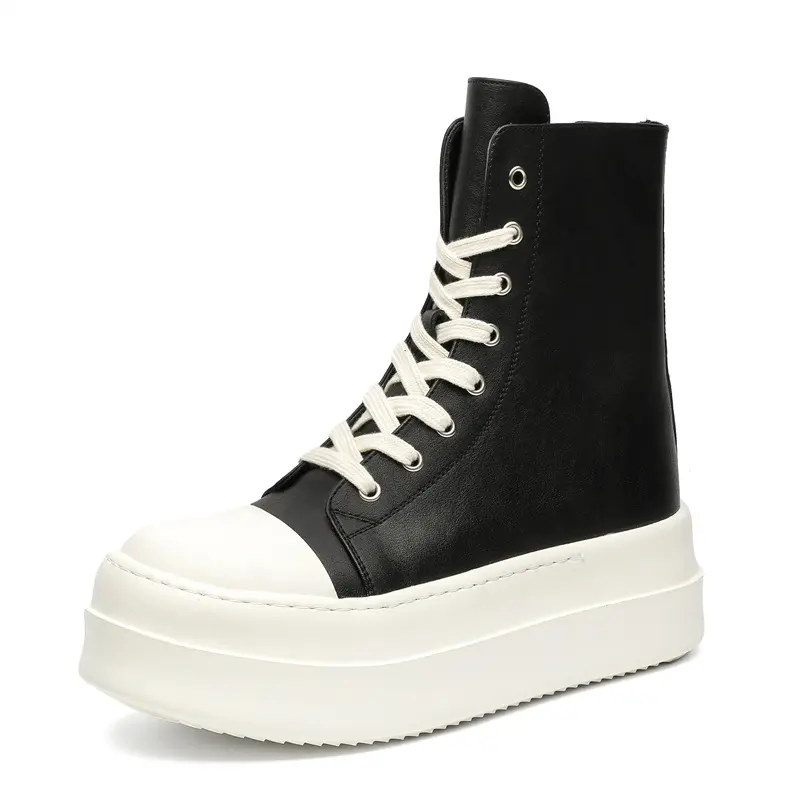 plus size men casual high platform boots black natural leather shoes hip hop rock dress cowboy boot cool long motorcycle botas