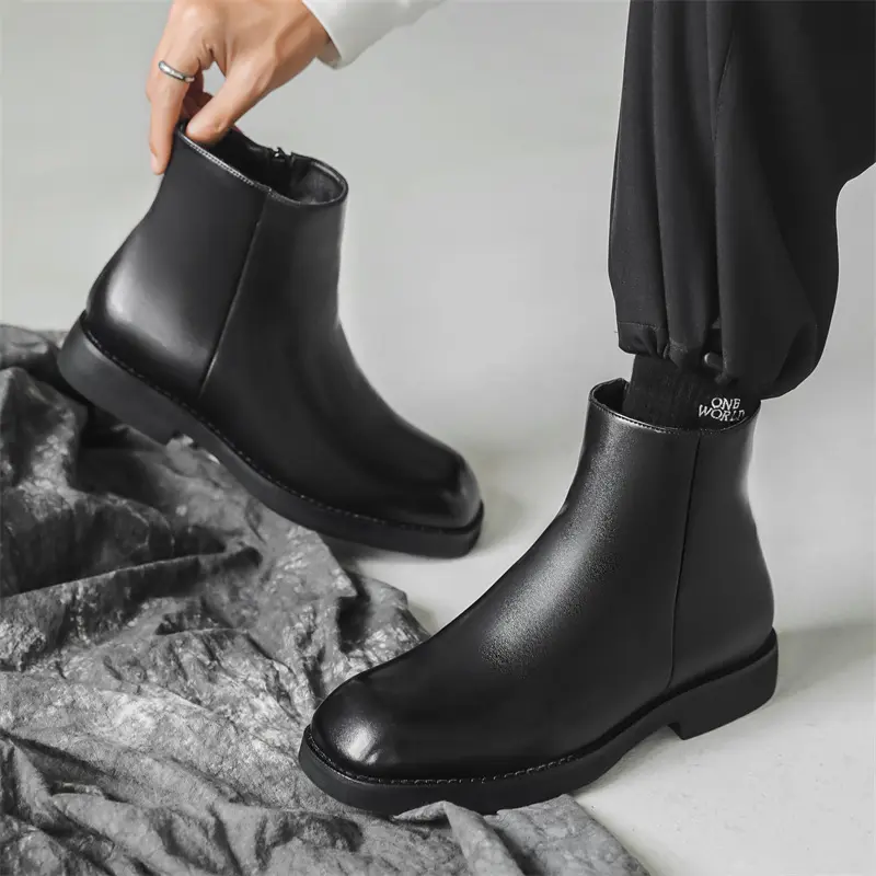 men fashion original leather boots square toe designer shoes cowboy platform ankle boot autumn winter high chelsea botas hombre