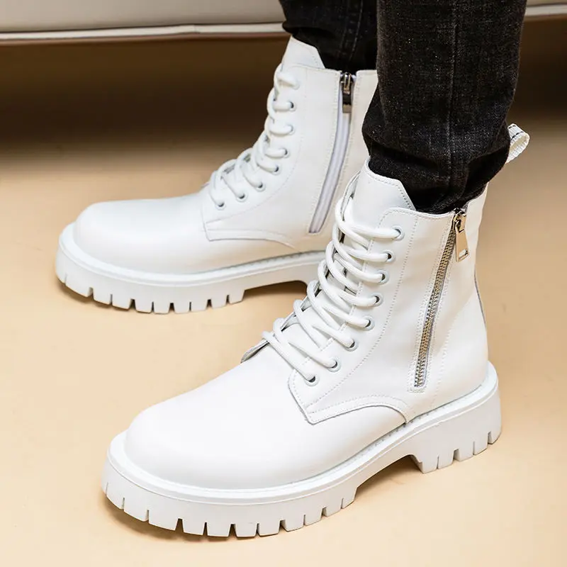 British style men fashion stage party handsome motorcycle boots autumn winter shoes cowboy platform boot genuine leather botas