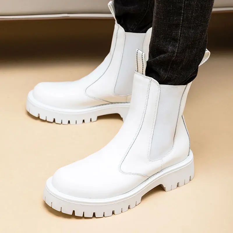 British style men fashion stage party handsome motorcycle boots autumn winter shoes cowboy platform boot genuine leather botas
