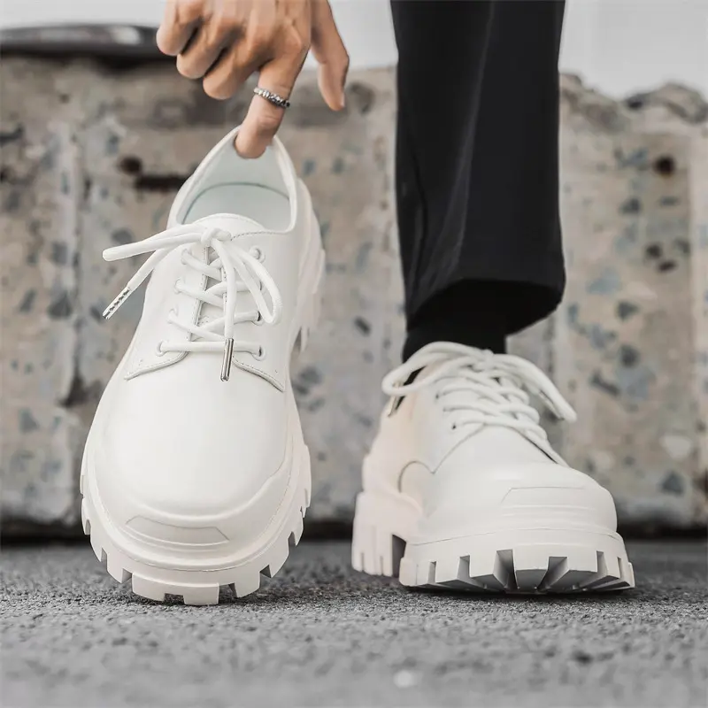 big size men's fashion punk rock dress platform shoes lace-up genuine leather shoe black white sneakers designer youth footwear