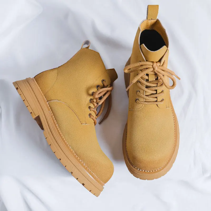 England style mens casual cow suede leather boots autumn winter shoes outdoors cowboy desert boot big toe high platform botas