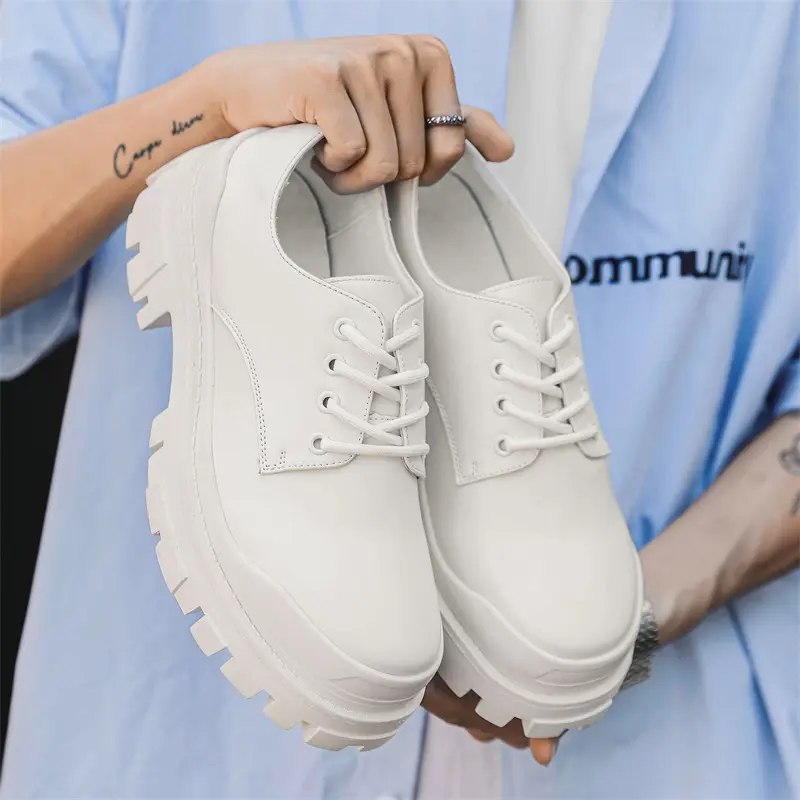 big size men's fashion punk rock dress platform shoes lace-up genuine leather shoe black white sneakers designer youth footwear