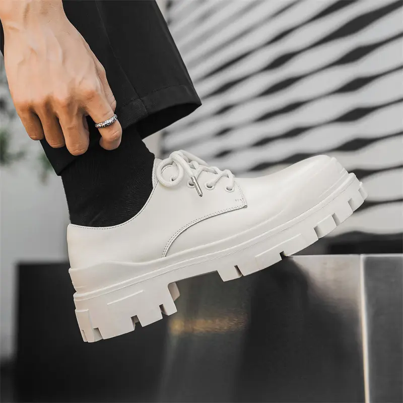 big size men's fashion punk rock dress platform shoes lace-up genuine leather shoe black white sneakers designer youth footwear