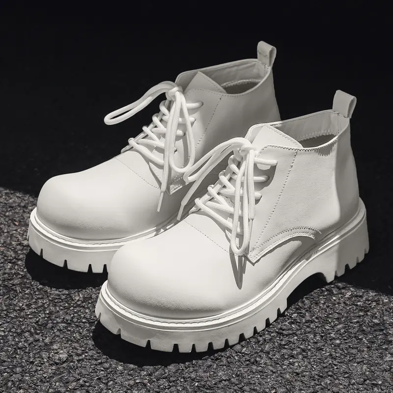 big size men fashion original leather boots lace-up platform shoes black white cowboy ankle boot brand designer cool short botas