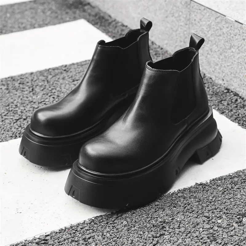mens casual punk hip hop chelsea boots black stylish genuine leather shoes cowboy platform boot designer handsome ankle botas