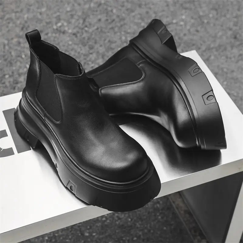 mens casual punk hip hop chelsea boots black stylish genuine leather shoes cowboy platform boot designer handsome ankle botas