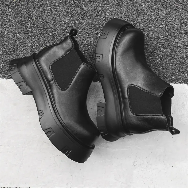 mens casual punk hip hop chelsea boots black stylish genuine leather shoes cowboy platform boot designer handsome ankle botas