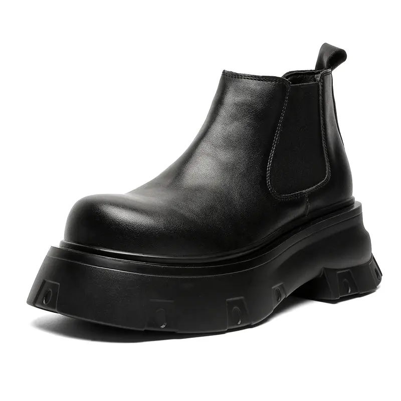 mens casual punk hip hop chelsea boots black stylish genuine leather shoes cowboy platform boot designer handsome ankle botas