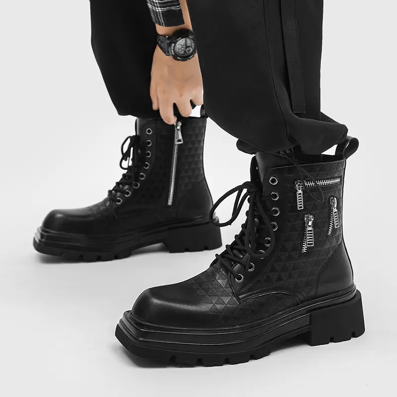 italian brand designer boots for men fashion square toe shoes cowboy genuine leather platform boot cool high motorcycle botas