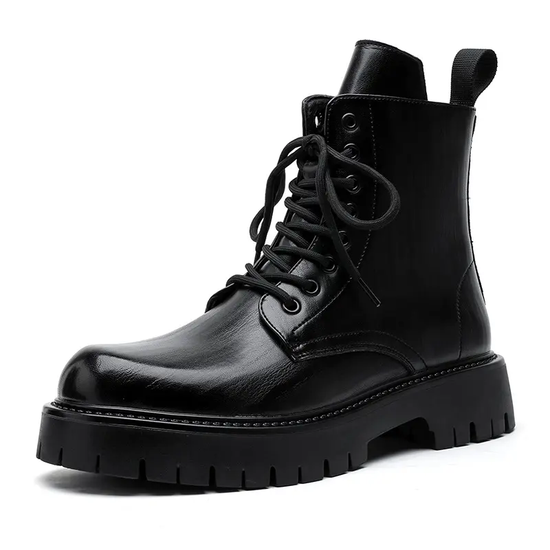 men fashion genuine leather boots lace-up black brown shoes cowboy platform boot big size handsome high motorcycle botas hombre