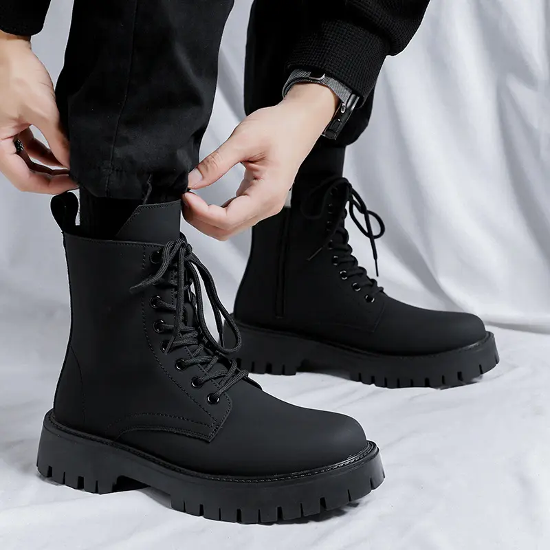 big size men fashion platform boots genuine leather shoes stage nightclub dress cowboy autumn winter boot high motorcycle botas