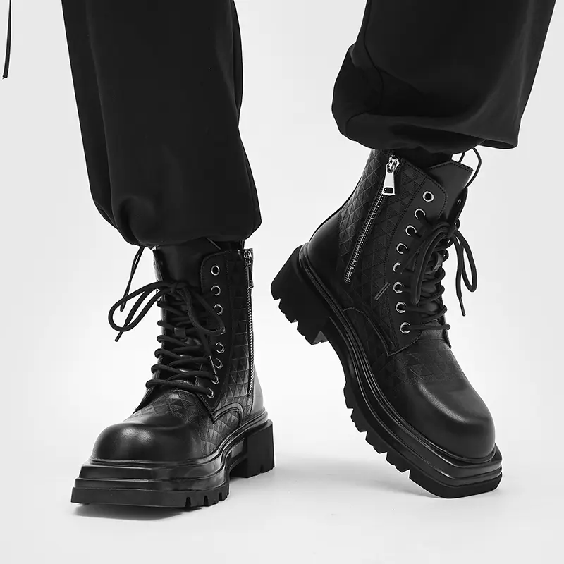 italian brand designer boots for men fashion square toe shoes cowboy genuine leather platform boot cool high motorcycle botas