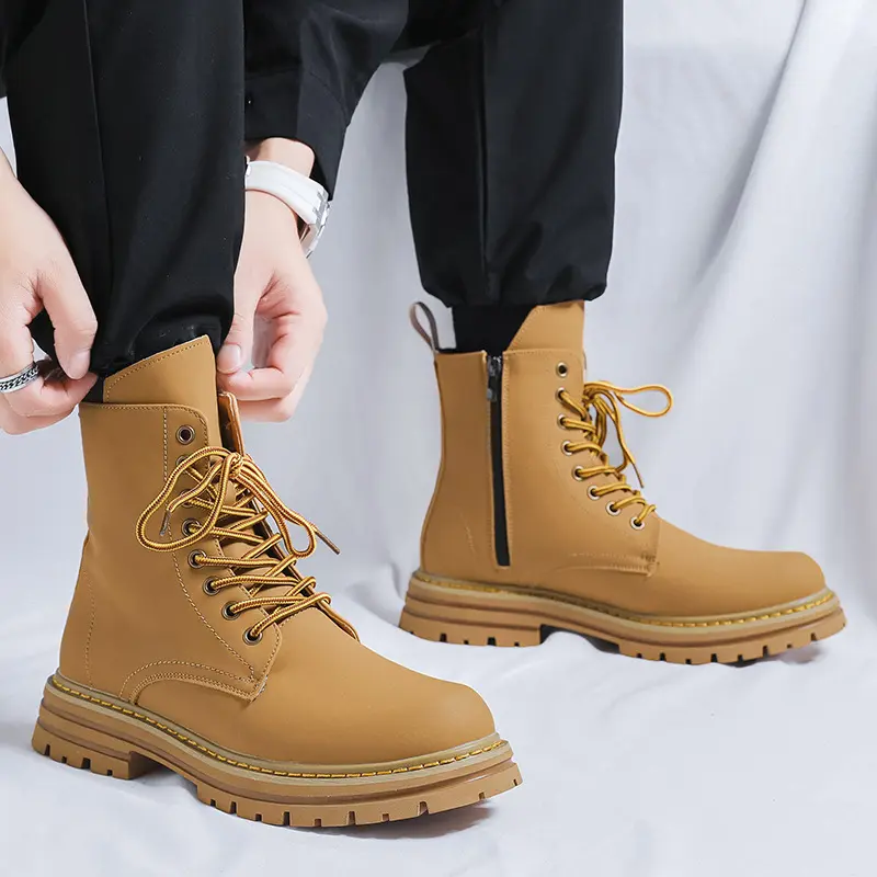 big size men fashion platform boots genuine leather shoes stage nightclub dress cowboy autumn winter boot high motorcycle botas