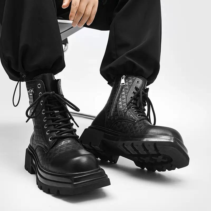 italian brand designer boots for men fashion square toe shoes cowboy genuine leather platform boot cool high motorcycle botas