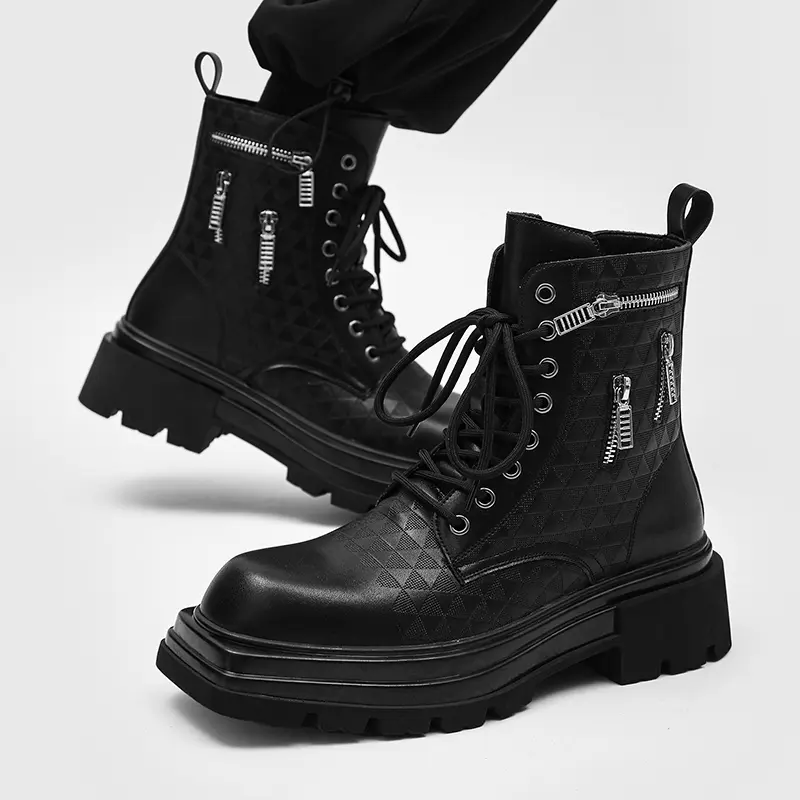 italian brand designer boots for men fashion square toe shoes cowboy genuine leather platform boot cool high motorcycle botas