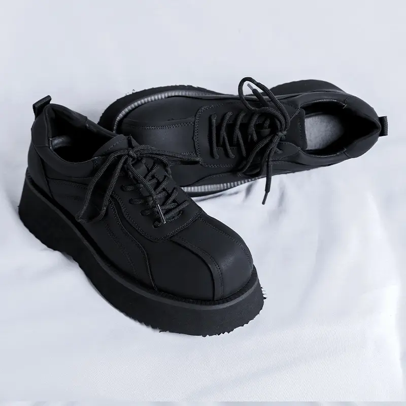 England style mens fashion platform shoes lace-up original leather oxfords shoe business office dress black stylish footwear man