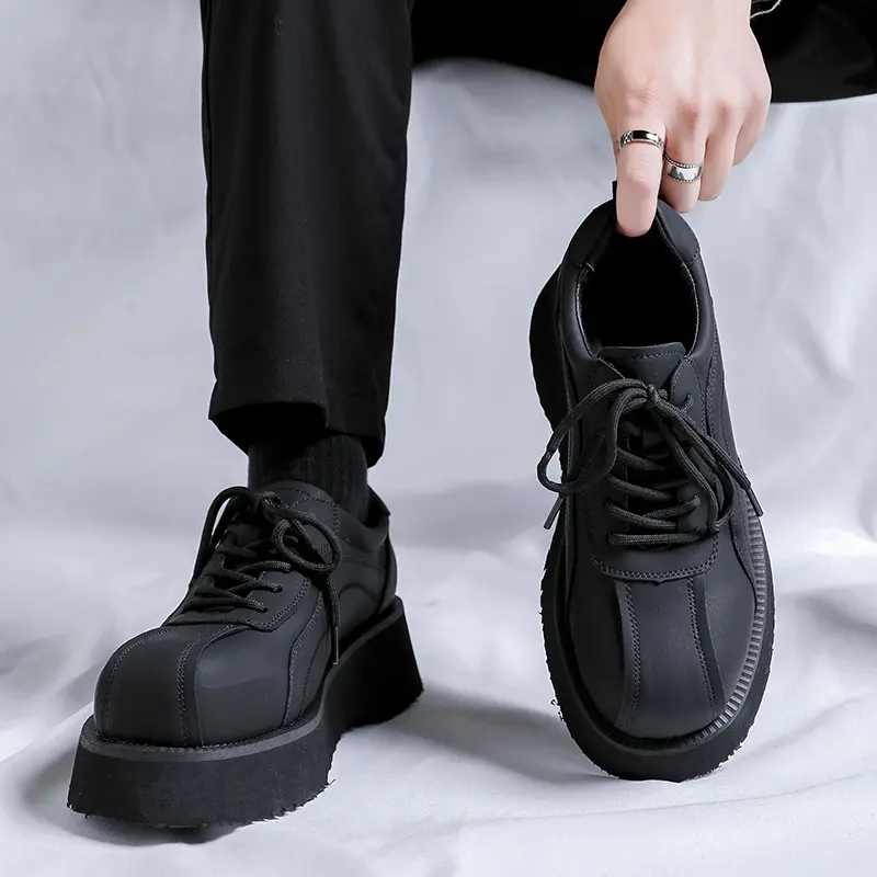 England style mens fashion platform shoes lace-up original leather oxfords shoe business office dress black stylish footwear man