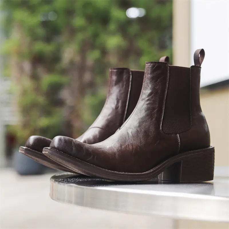big size mens fashion hip hop rock high chelsea boots black brown pointed toe shoes cowboy genuine leather boot motorcycle botas