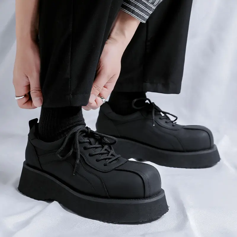 England style mens fashion platform shoes lace-up original leather oxfords shoe business office dress black stylish footwear man