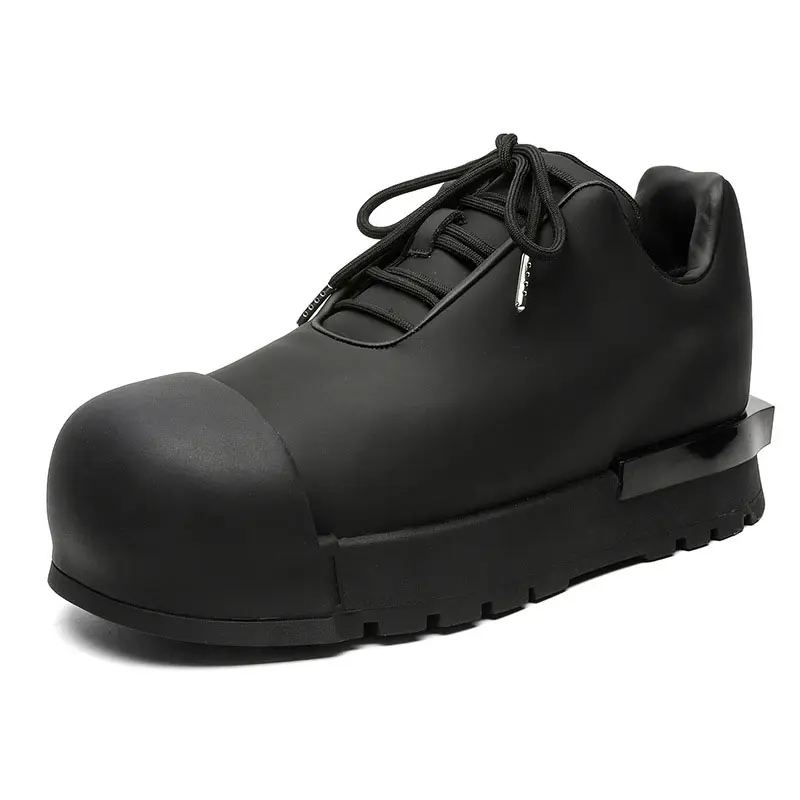 men luxury fashion punk gothic platform shoes black stylish original leather shoe brand designer sneakers big toe footwear male