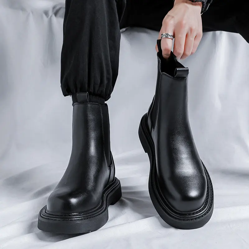 men luxury fashion chelsea boots brand designer shoes cowboy genuine leather boot black tide handsome platform ankle botas mans