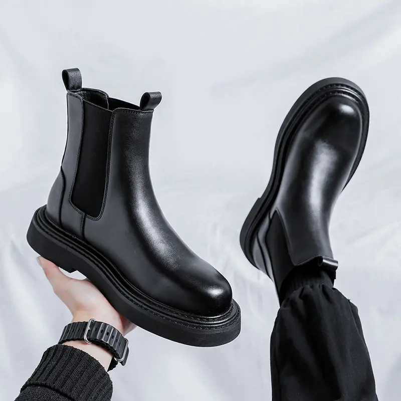 men luxury fashion chelsea boots brand designer shoes cowboy genuine leather boot black tide handsome platform ankle botas mans