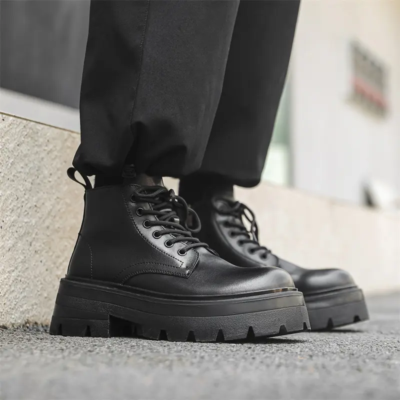 men luxury fashion punk hip hop dress original leather boots black trendy autumn winter shoes cowboy ankle boot platform botas