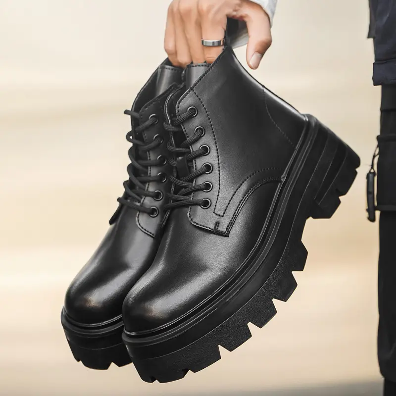 men luxury fashion punk hip hop dress original leather boots black trendy autumn winter shoes cowboy ankle boot platform botas