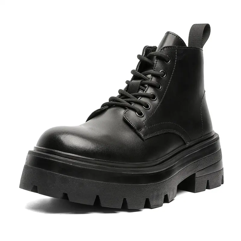 men luxury fashion punk hip hop dress original leather boots black trendy autumn winter shoes cowboy ankle boot platform botas