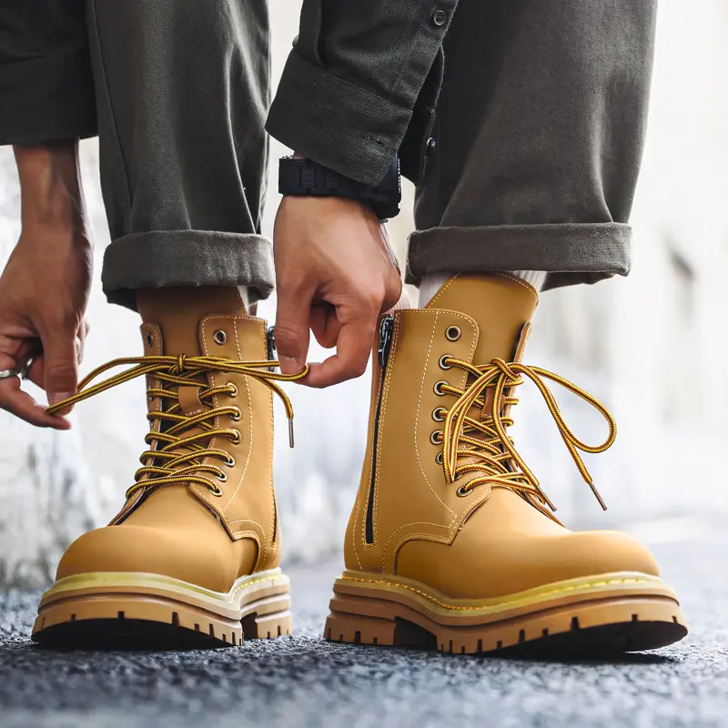 big size mens casual desert boots genuine leather shoes cowboy platform boot party nightclub handsome high motorcycle botas mans
